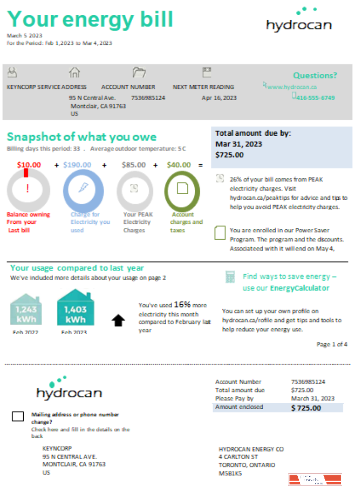 Ontario Hydrocan electricity business bill, SCR PSD template